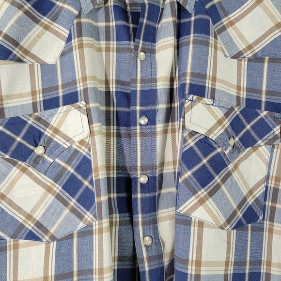 PLAINS Big Man Western Button-Up Shirt 2X Blue/White Plaid Snap Button Cotton - Picture 4 of 11